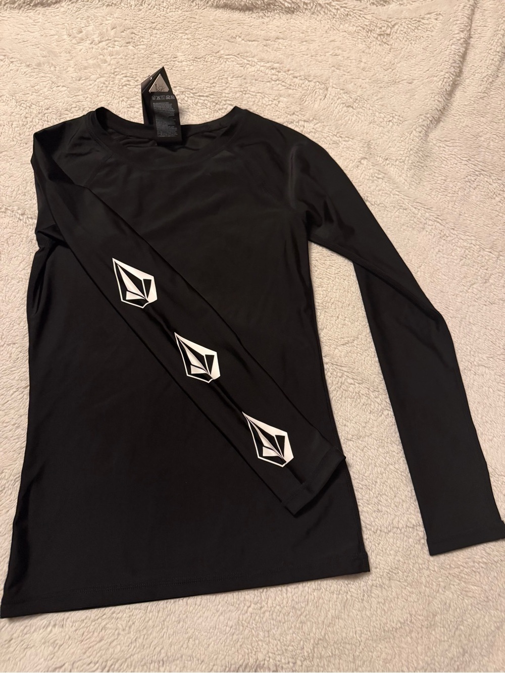 Volcom Black Long Sleeve Rash Guard with White Sleeve Logos